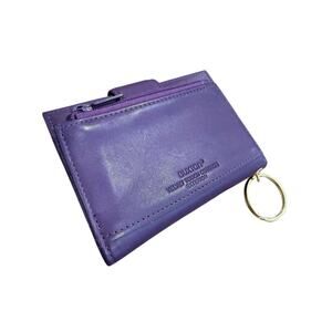 BUXTON Women's Purple Leather Bifold Wallet Photo Holder Keychain Logo Classic